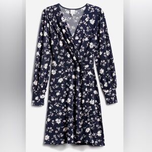 BNWT - Kaileigh Brand, Annabel Knit Navy Blue Floral Faux Wrap Long Sleeve Dress